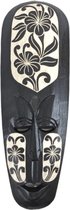 Coco Papaya Afrikaans masker, 50 cm, van zwart hout, gesneden, motief bloemen