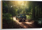 Hout - Blauwe Truck rijdend door Wegen in de Jungle - 75x50 cm - 9 mm dik - Foto op Hout (Met Ophangsysteem)