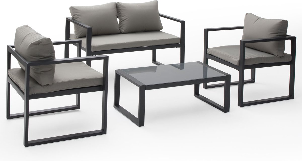 IBIZA tuinset in grijze stof 4 zitplaatsen - aluminium antraciet