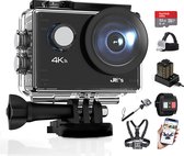 Action Camera JC’s H9 4K Ultra HD + Afstandsbediening + Wifi + & 16MP foto met OmniVision Chipsensor 4689 + Sandisk 32GB SD + Borstband + Hoofdband + Selfie Stick + Dual accu lader