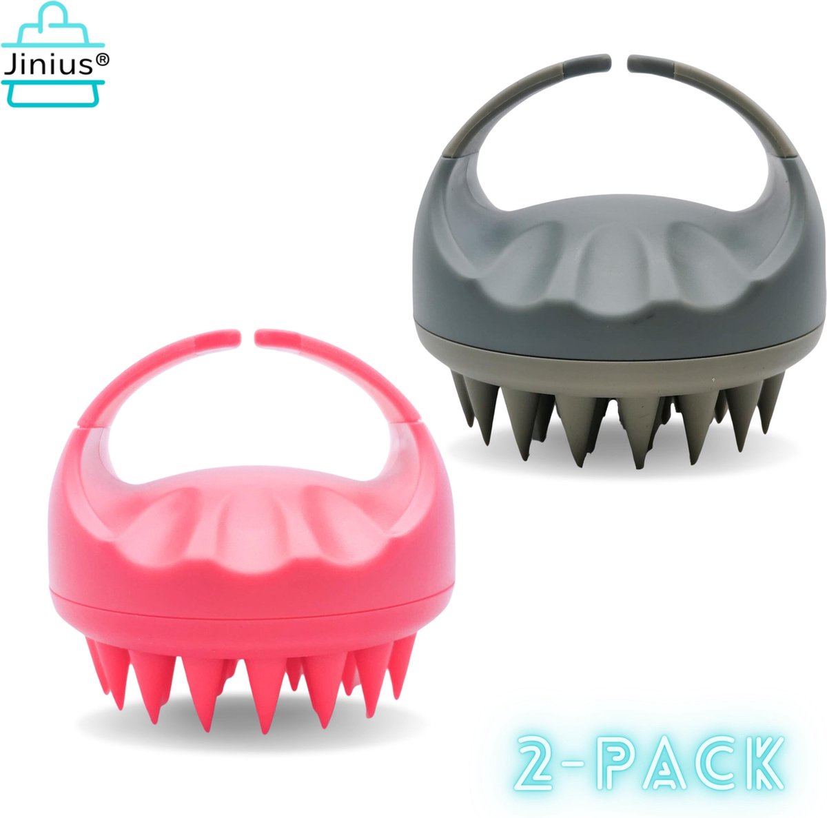 Scalp Massager - Massage Borstel Hoofdhuid - Brush - 2 Stuks - Grijs & Rood - Siliconen Haarbostel - Massage - Stress Vrij - Gezonde Hoofdhuid - Verminderd Roos - Roosvrij - Gezond Haar