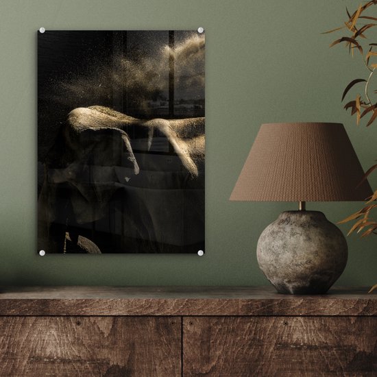MuchoWow® Peinture sur verre 30x40 cm - Peinture sur verre acrylique - Éléphant - Boue - Animaux - Zwart - Photo sur verre - Peintures