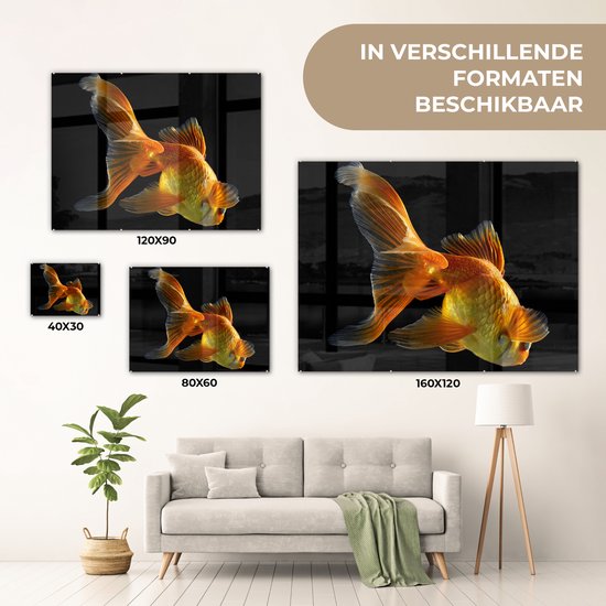 MuchoWow® Peinture sur verre 40x30 cm - Peinture sur verre acrylique - Poisson rouge - Animaux - Zwart - Photo sur verre - Peintures
