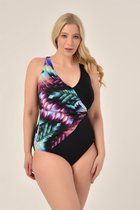 Maillot de bain - Maillot de bain - Modèle de pinceau pour femme Plus Size Double Breasted Maillot de bain correctif détaillé - Motif de Zwart 207 - Taille 42/XL