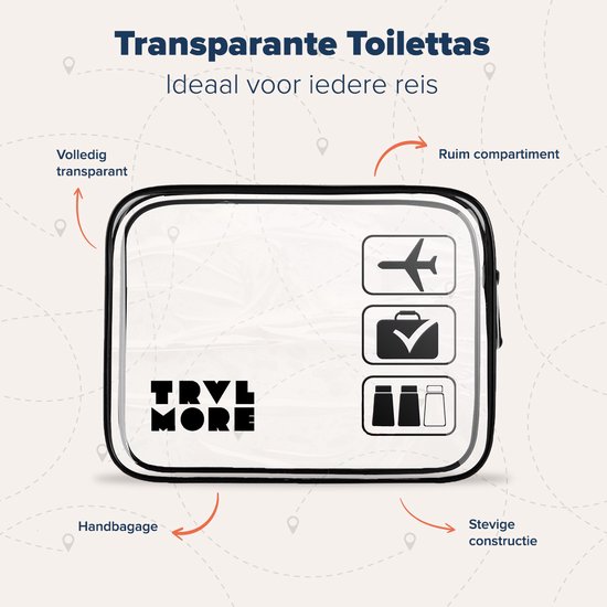 TRVLMORE Transparante Toilettas - Zwart/Transparant