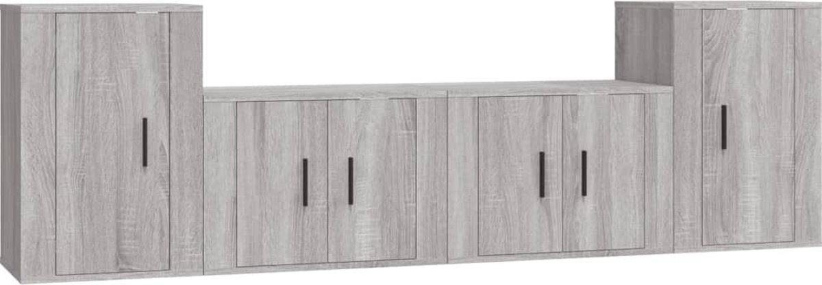 vidaXL - 4-delige - Tv-meubelset - bewerkt - hout - grijs - sonoma - eikenkleurig