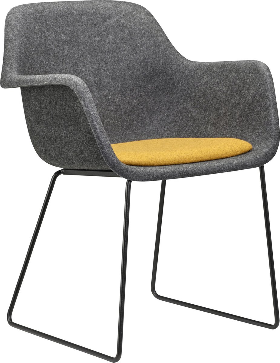 Felt - PET Stoel Antraciet - Zwart Frame - 100% recycle plastic en staal - Zitting Geel | Oranje (Fair Furniture Group – Nederlands Familiebedrijf)
