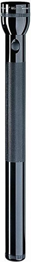 Zwarte Maglite zaklamp met een gestructureerde grip en een ronde kop.