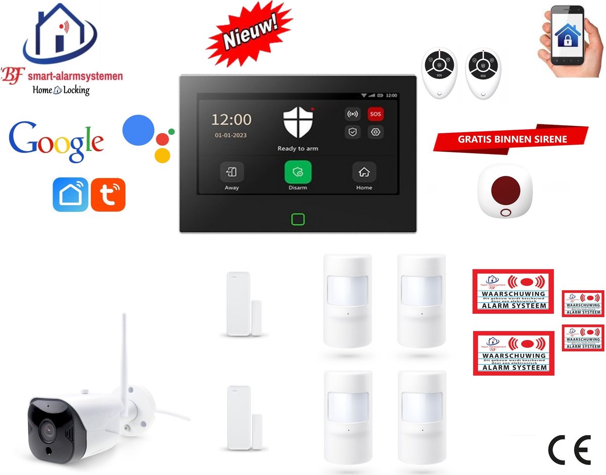 Draadloos/bedraad alarmsysteem met 7-inch touchscreen werkt met wifi,gprs,sms en met spraakgestuurde apps. ST01B-32