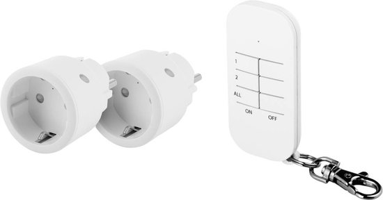 Foto: Smartwares sh4 99574 draadloze schakelaarset 3 delig plug connect 2 draadloze ministekkers met 2 kanaalsafstandsbediening