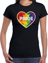 Bellatio Decorations Gay Pride shirt - pride hartje - regenboog - dames - zwart L