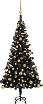 vidaXL - Kunstkerstboom - met - verlichting - en - kerstballen - 120 - cm - PVC - zwart