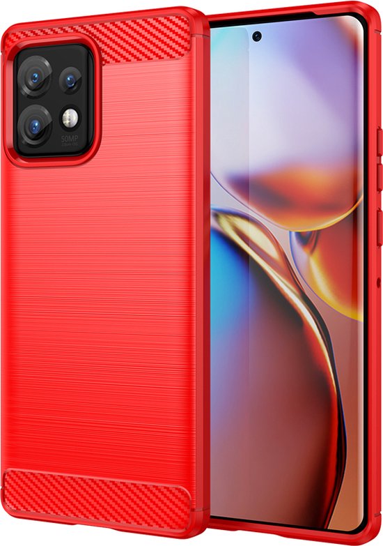 Coque Motorola Edge 40 Pro - Coque en gel TPU MobyDefend - Métal brossé + aspect carbone - Rouge - Coque pour téléphone portable - Housse de téléphone adaptée à : Motorola Edge 40 Pro