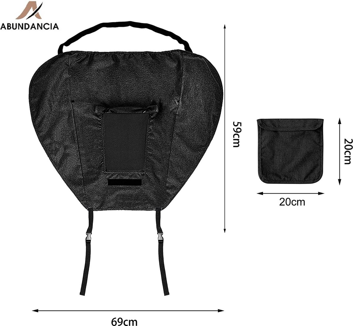Abundancia® - Kinderwagen Zonnescherm - Wandelwagen/ Buggy - Zonnedoek - Spatwaterdicht - Ademend - UV-doek - Inclusief opbergtasje - Universeel - Zwart — afbeelding 4