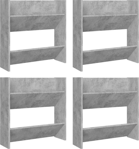 vidaXL - Wandschoenenkasten - 4 - st - 60x18x60 - cm - bewerkt - hout - betongrijs