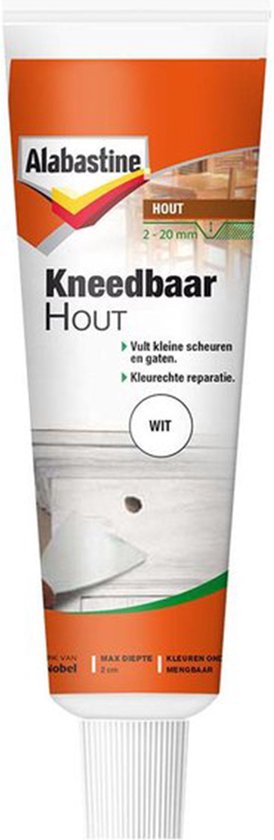 Alabastine Kneedbaar Hout tube, wit. Vult kleine scheuren en gaten.