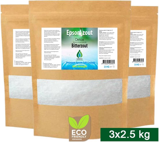 SoLMAG Epsom zout 7,5 kg (3x2,5 kg) - Bitterzout - Magnesium sulfaat - Badzout - Magnesium sulfate - Epsomzout - Epsom salt - Sal de Epsom - Epsombadzout - Voetenbad