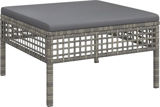 vidaXL Tuinvoetenbanken 4 st met kussens poly rattan zwart, voetenbankje, rattan voetenbankje, rieten poef, rattan voetenbank, poef, hocker poef