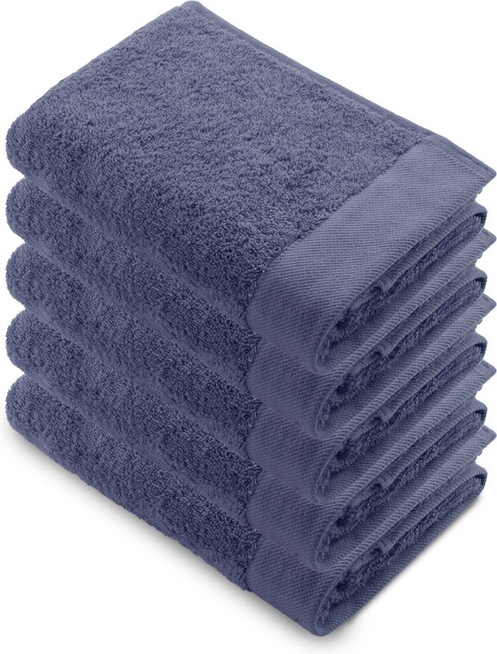 Walra Remade Handdoeken 50x100 - set van 5 - Zware kwaliteit 550 g/m2 - Blauw