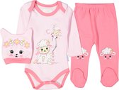 Baby 3 delige set -maat 68/74 roze - rompertje - broekje muts - kleuren varianten - roze maat 62 68 74