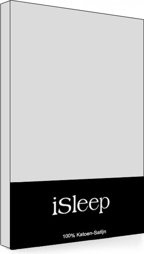 Hoeslaken en Satin de Katoen iSleep - Angle Haut - Litsjumeaux - 180x200+40 cm - Argent