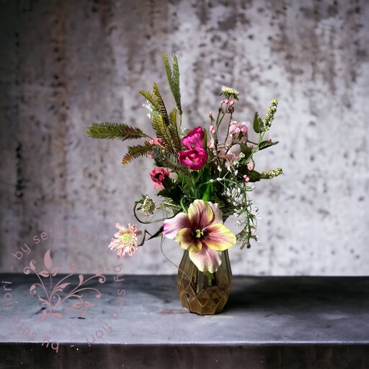 Seta Fiori - Bouquet champêtre - bouquet artificiel - fleurs en soie - bleu  rose - 35cm - | bol.com
