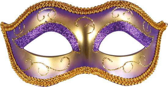 Oogmasker Venice - Volwassenen - One Size - Een Stuk - Paars-Goud