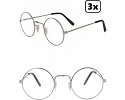 3x Bril oma uilebril blank glas - John lennon bril beatles rond 70s and 80s disco peace flower power happy together toppers