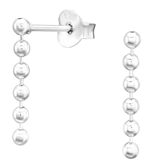 Joy|S - Zilveren oorbellen - balletjes kettinkje 1.5 cm - dikte 2 mm - stud - bolletjes