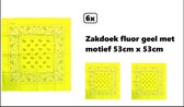 6x Zakdoek fluor geel met motief 53cm x 53cm - zakdoek bandana boeren carnaval feest sjaal festival themafeest