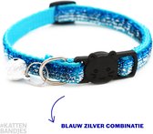 Katten halsband - glitter - blauw - zilver - met veiligheidssluiting