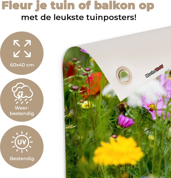 Affiche de jardin Fleurs - Nature - Vert - Herbe - Violet - Wit - 70x40 cm - Décoration murale Extérieur - Affiche de jardin - Toile de jardin - Affiche de clôture - Peinture de jardin
