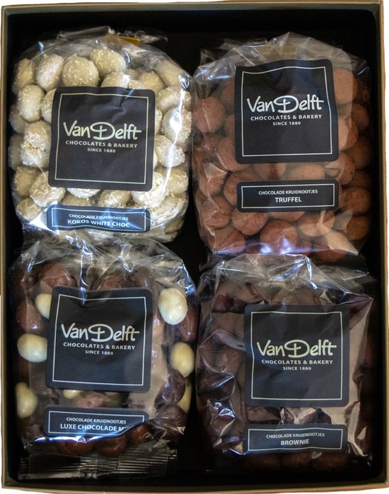 Van Delft - Giftbox 4-Pack Choc Lovers - Kruidnoten Cadeau - Personeelsgeschenk - Sinterklaas geschenk