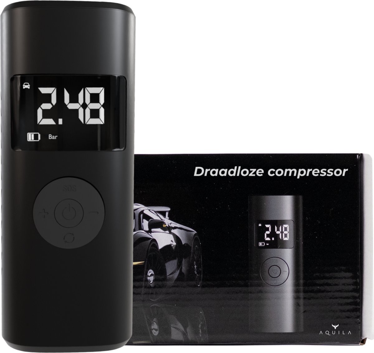 Aquila Draagbare Compressor & Elektrische Fietspomp - Bandenpomp en Ballenpomp - Luchtcompressor met Powerbank - 6000 mAh Batterij - Incl E-book