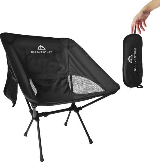 Needventure Campingstoel - Strandstoel - Visstoel - Vouwstoel - Opvouwbaar - Inklapbaar - Lichtgewicht - Zwart