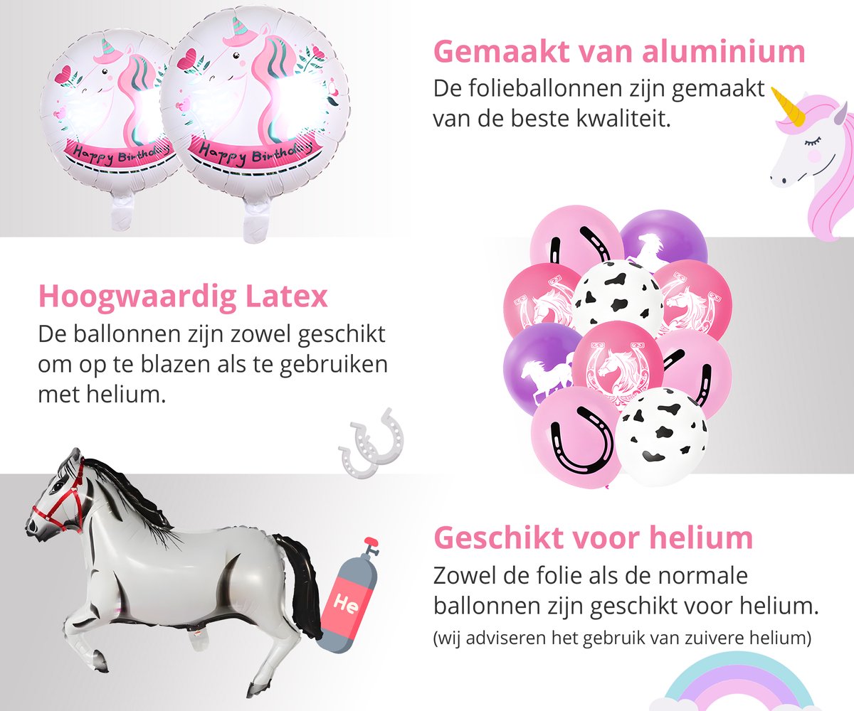 Paarden versiering met ballonnen slingers en paardenthema decoratie