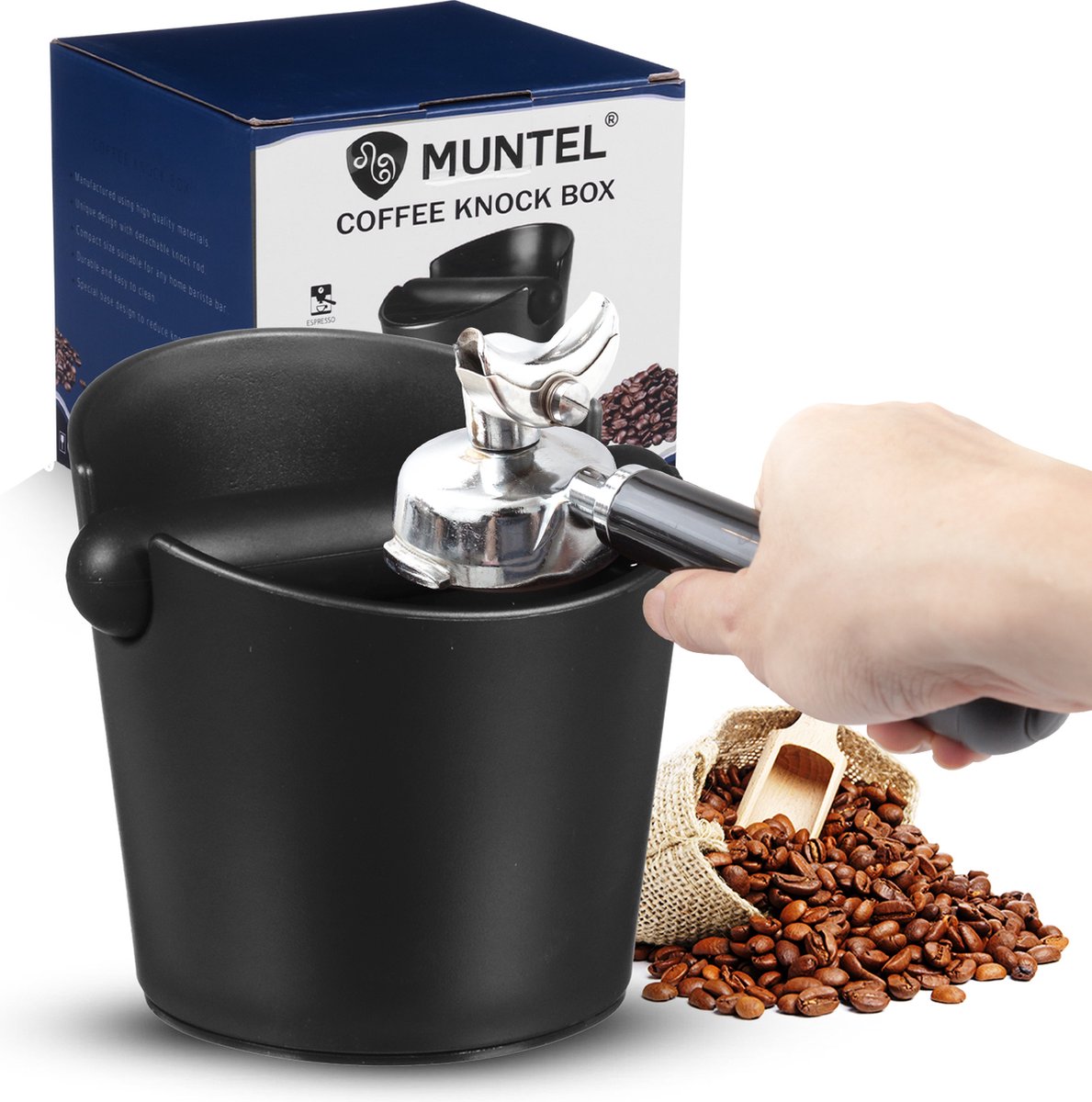 Muntel® Uitklopbak Koffie - Knockbox - Antislip - 1,3 L - Zwart - Muntel