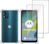 Hoesje geschikt voor Motorola Moto E13 + 2x Screenprotector – Tempered Glass - Extreme Shock Case Transparant