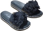 Slippers - Zoë - Roosjes - Zwart - Black - Dames - Maat 41