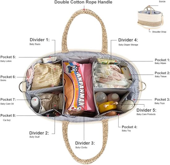 Caddie à couches, organisateur de caddie à couches Bébé , Groot, 5 grilles,  8 poches