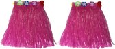 Hawaii thema verkleed rokje - 2x - raffia - roze - 40 cm - volwassenen