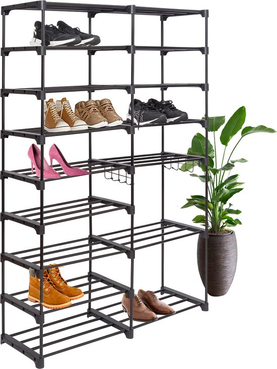 Range-chaussures LifeGoods - Avec crochet - 9 couches - 32 paires de chaussures - Verrouillable - Zwart