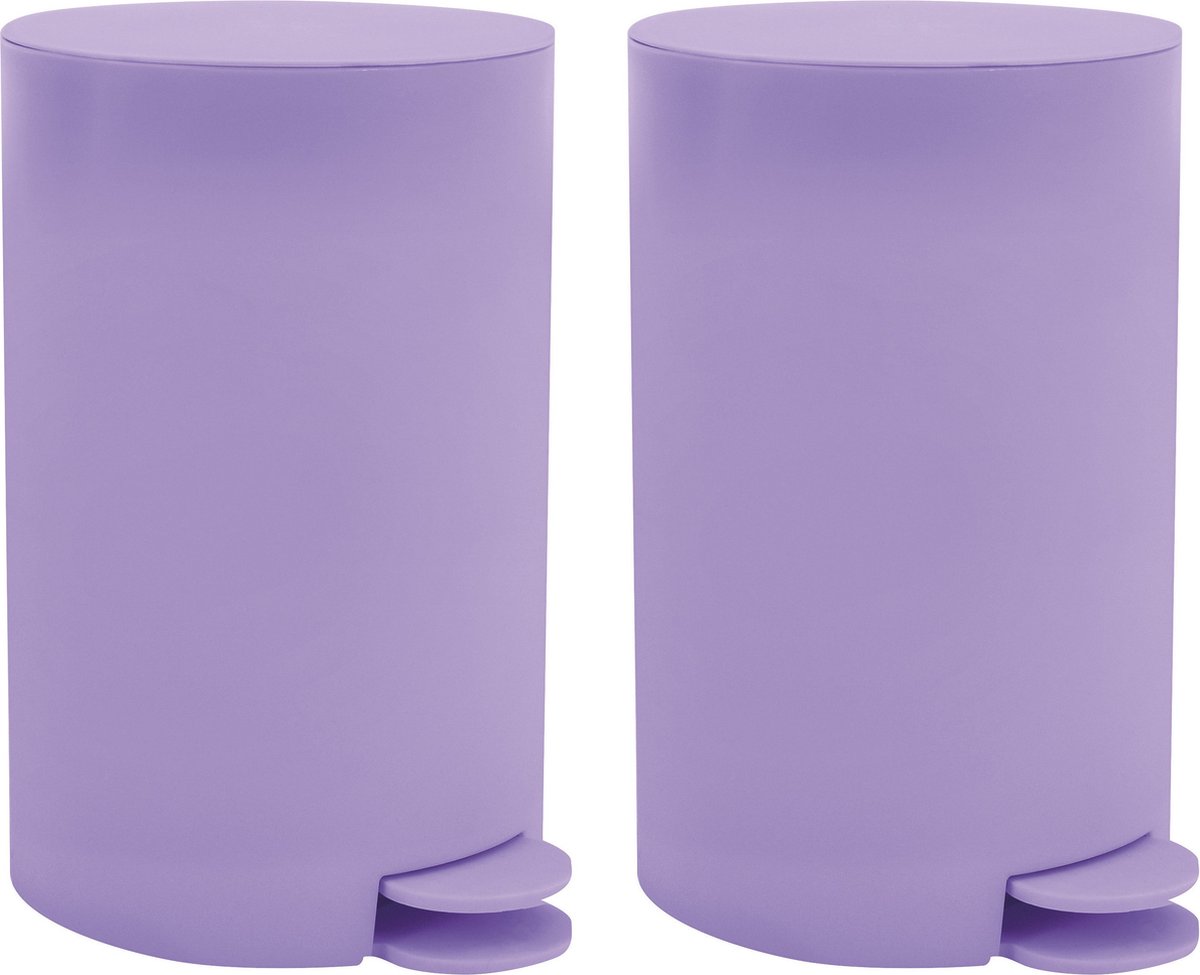 Goedkoopste MSV Prullenbak / pedaalemmer - 2x - kunststof - lila paars - 3L - klein model - 15 x 27 cm - Badkamer/toilet