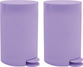 MSV Prullenbak/pedaalemmer - 2x - kunststof - lila paars - 3L - klein model - 15 x 27 cm - Badkamer/toilet