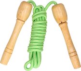 Kids Fun Springtouw speelgoed met houten handvat - groen - 240 cm - buitenspeelgoed