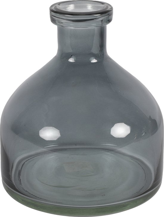 Countryfield Bloemenvaas Low Bottle - transparant donkergrijs - glas - D18 x H20 cm - Buikfles