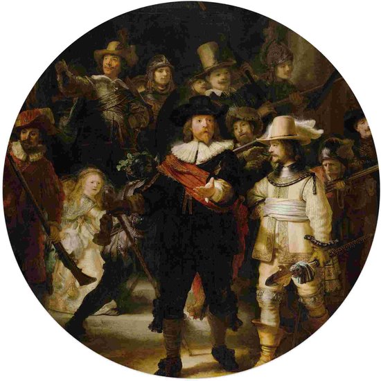 Rembrandt van Rijn De Nachtwacht - Glasschilderij rond 70 x 70 cm