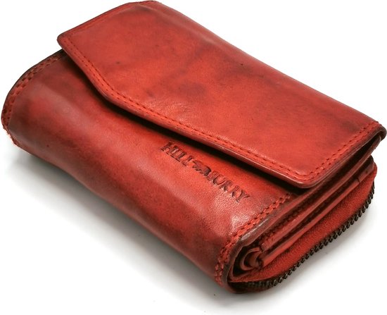 Hillburry Wallet with Cover Washed Cuir rouge - RFID - taille moyenne - cuir souple - solide et pratique - HILL7531/W-GRN