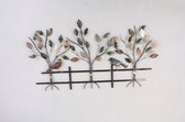 Metalen wanddecoratie - Bomen en vogels - 103 x 85 cm
