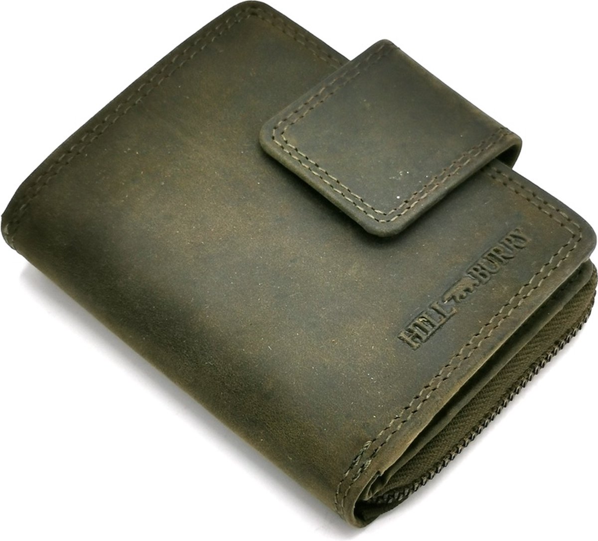 HillBurry Portemonnee Hunter Leer Donkergroen - met RFID - kwaliteitsleer - veel opbergvakjes - (bxhxd) ca. 10,5cm x 8,5cm x 2,5cm